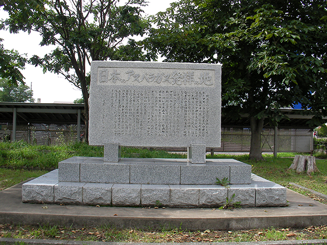 アスパラガス発祥の地、記念碑を正面から（北海道岩内町）
