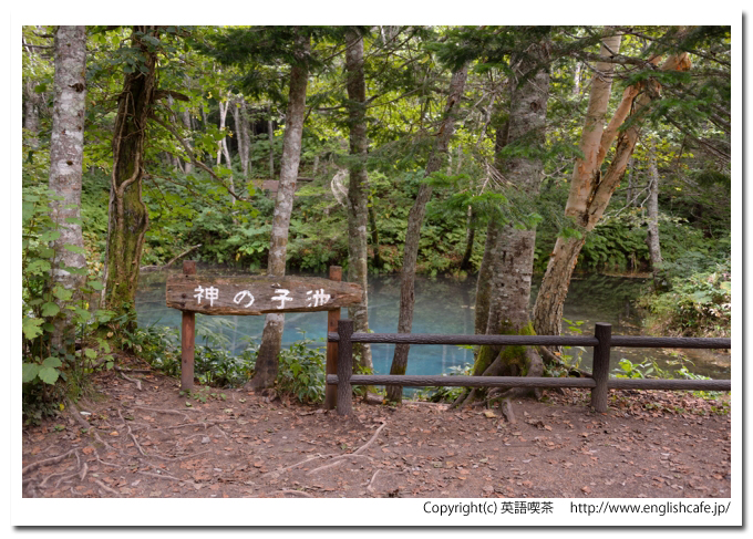 神の子池、神の子池の案内板前から（北海道清里町）