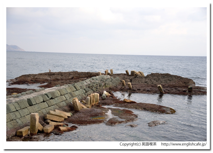 北前船の船着場跡、船着場跡の先端を撮影（北海道松前郡松前町）