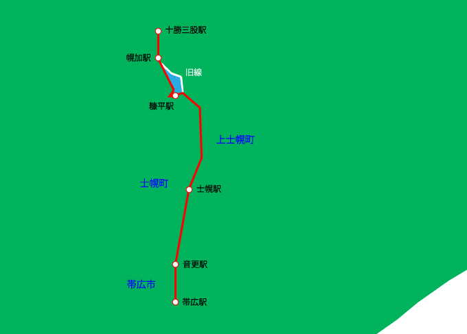 旧士幌線、士幌線の駅詳細図（北海道）